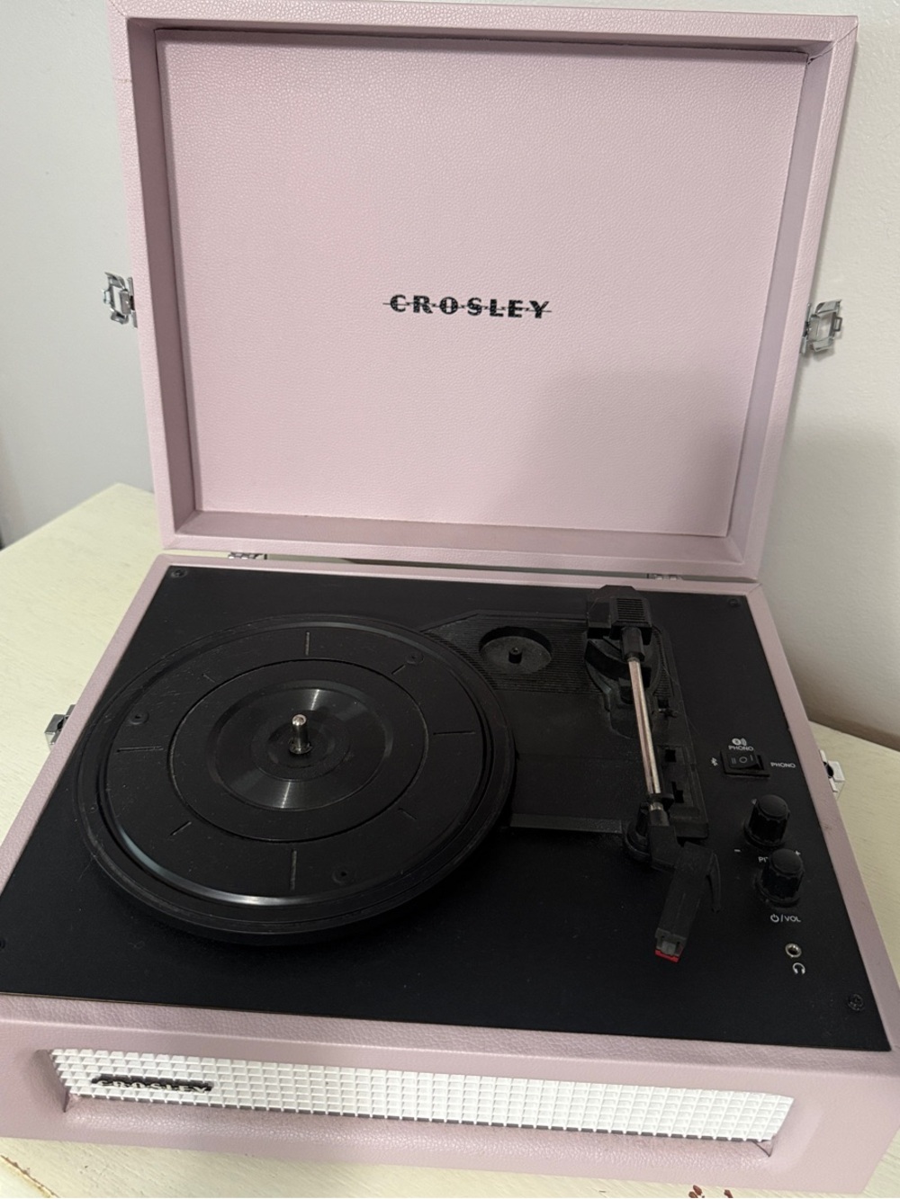 Crosley Light Pink Portable Turntable with Built-In Speaker